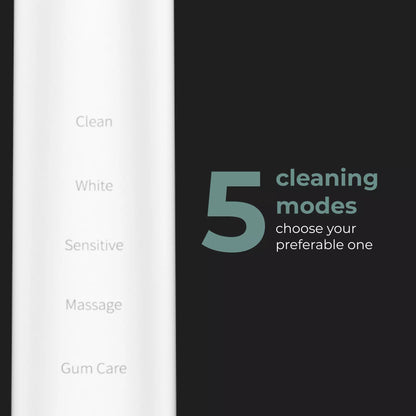 Aeno DB5 Sonic Toothbrush handle with cleaning mode selection options on a black background