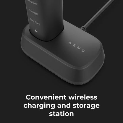 Black charging station with 'AENO' branding on a dark background