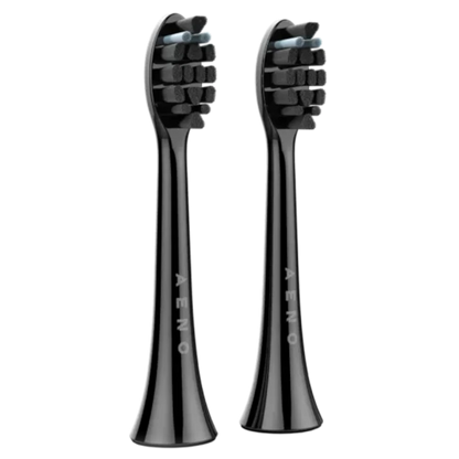 Two black Aeno toothbrush heads for the Aeno DB3 / DB4 / DB5 and DB6 Electric Toothbrushes on a white background