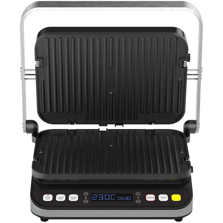Open view of the Aeno EG1 Electric Grill with LCD and control panel on a white background