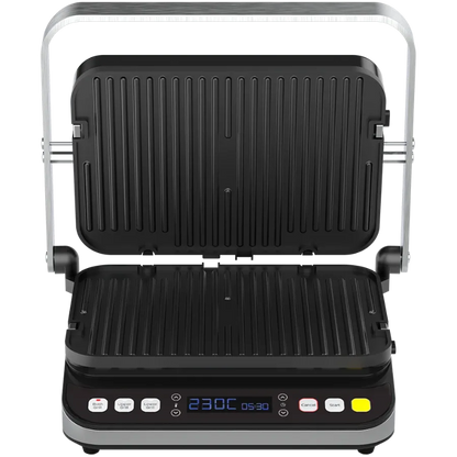 Open view of the Aeno EG1 Electric Grill with LCD and control panel on a white background