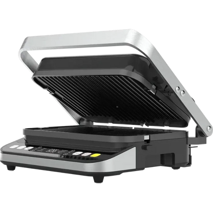 Side view of an open Aeno EG5 Electric Grill on a white background