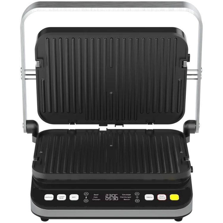 Front open view of the Aeno EG5 Electric Grill on a white background