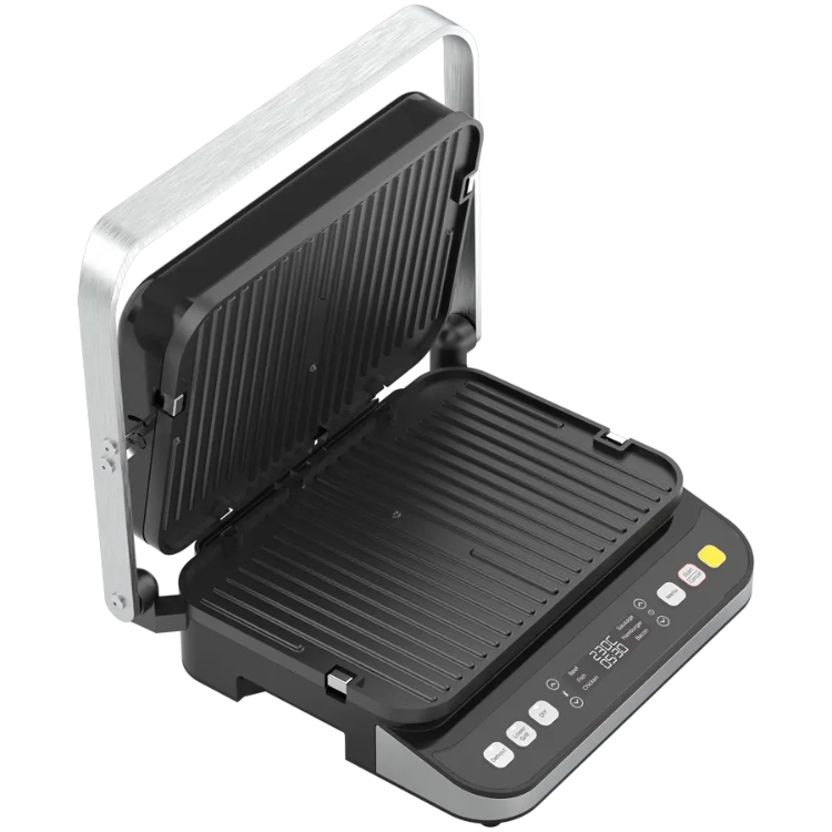 Left side open view of the Aeno EG5 Electric Grill on a white background