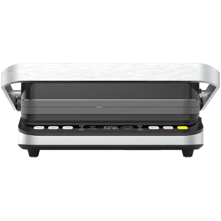 Front view of a closed Aeno EG5 Electric Grill showing control panel on a white background