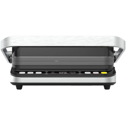 Front view of a closed Aeno EG5 Electric Grill showing control panel on a white background