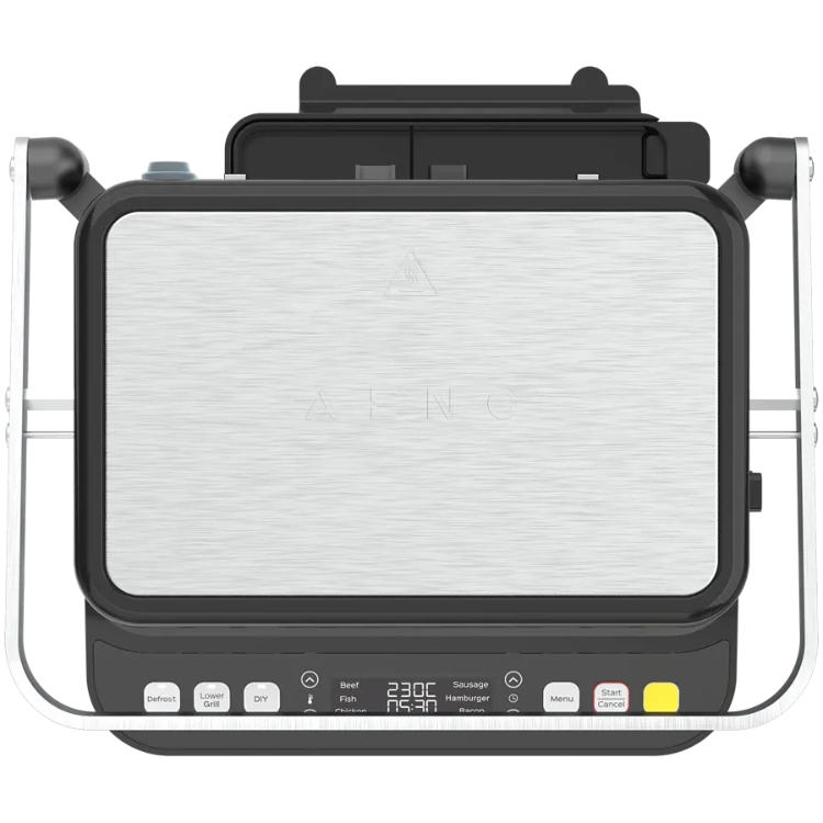 Top view of the Aeno EG5 Electric Grill with digital display on a white background