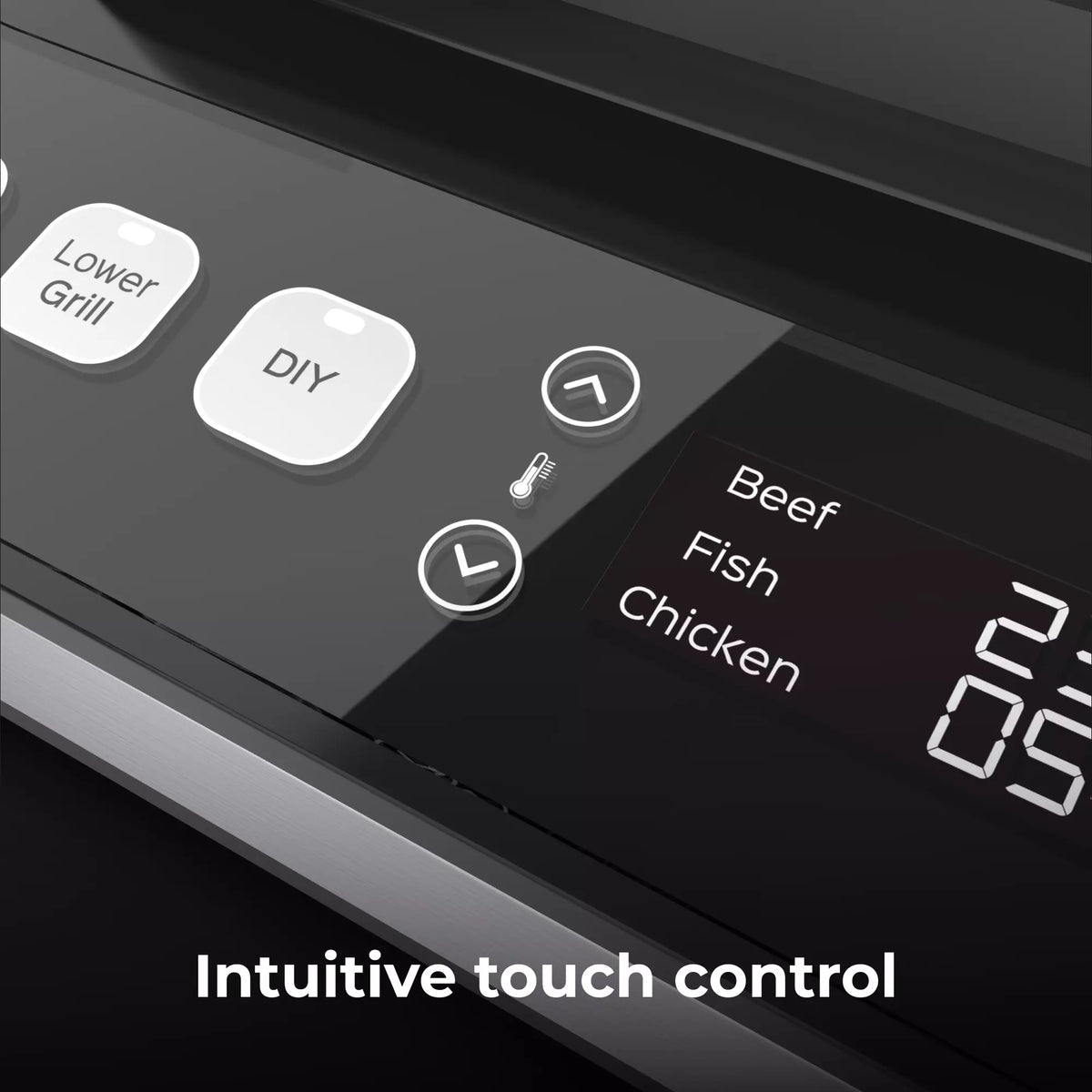 Intuitive touch control panel of the Aeno EG5 with buttons and digital display.
