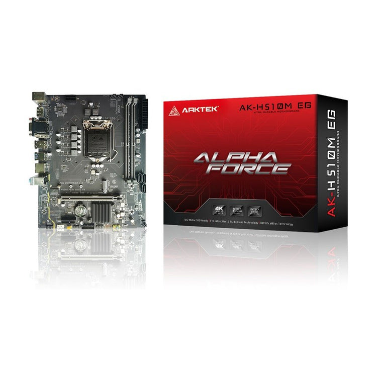 Arktek AK-H510M H510 Micro-ATX motherboard front view with LGA1200 socket and DDR4 support