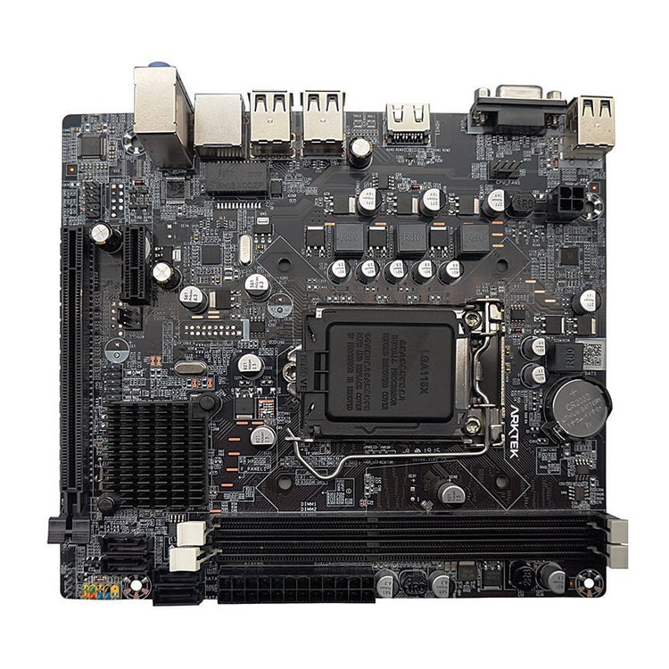 Arktek AK-H61M EL H61 Micro-ATX motherboard angled view with LGA1155 socket and DDR3 support