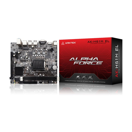 Arktek AK-H61M EL H61 Micro-ATX motherboard front view with LGA1155 socket and DDR3 support