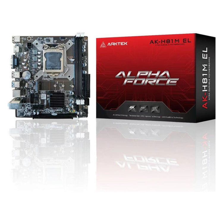 Arktek AK-H81M EL H81 Micro-ATX motherboard angled view with LGA1150 socket and DDR3 support
