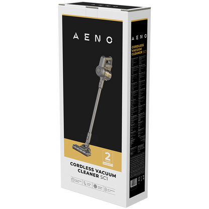 Aeno cordless vacuum cleaner packaging on a white background