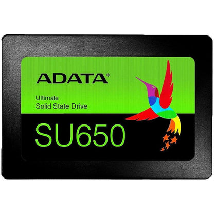 ADATA SU650 solid state drive with green label on a white background