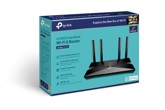 Upgrade your home network with the PRE-Loved TP-Link Archer AX20 Dual-Band Wi-Fi 6 Router - AX1800, Gigabit Speeds, MU-MIMO.