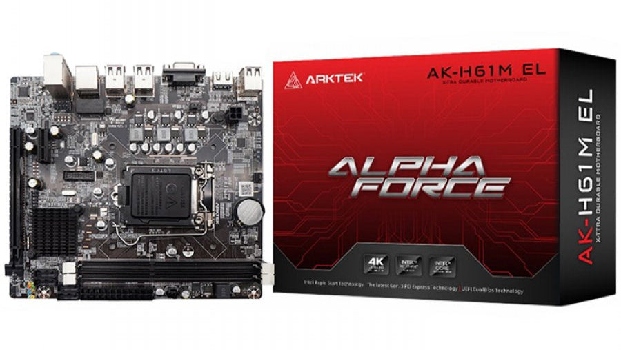 Arktek Motherboard H61 Socket 1155 Dual Channel DDR3 Gigabit LAN Micro-ATX for Intel 2nd/3rd Gen Core processors.