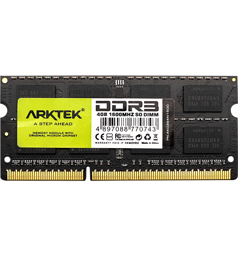 Upgrade your laptop's speed with the Arktek AKD3S4N1600 4GB DDR3 1600MHz SO-DIMM Laptop Memory Module.