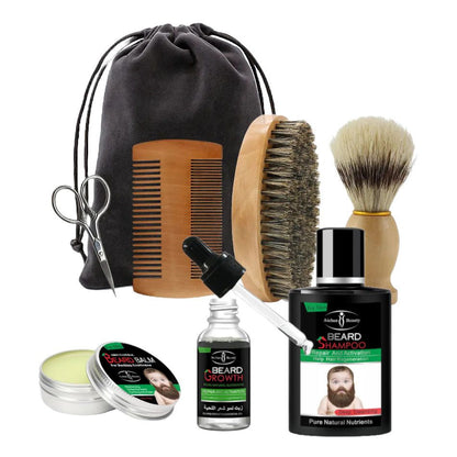 Aichun Beauty All-in-One Beard Grooming Kit with Oil, Balm, Shampoo, Brush, Comb & Scissors