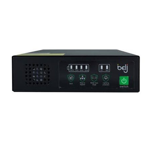 Front view of the Belj Mini PD 65W UPS in its metal case.

