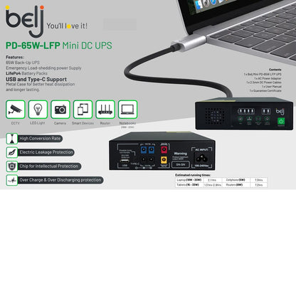 The UPS in a home network setup with various cables connected.

