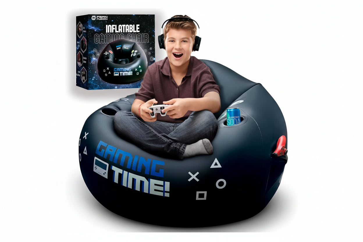Front view of the M-Link PVC air sofa with two built-in cup holders.

