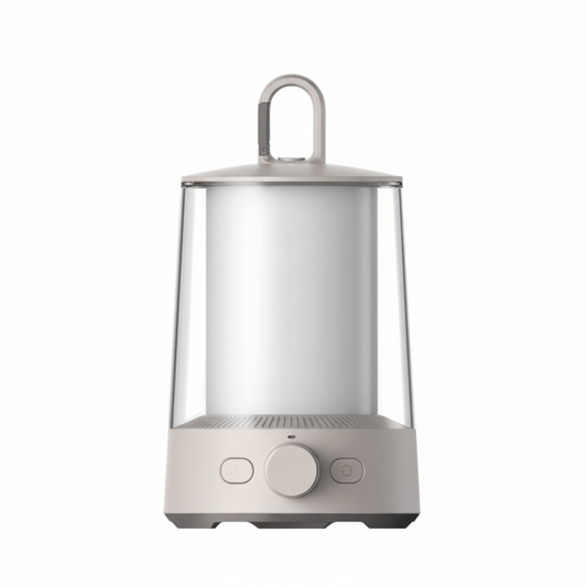 Front view of the white Xiaomi camping lantern with its detachable secondary light.


