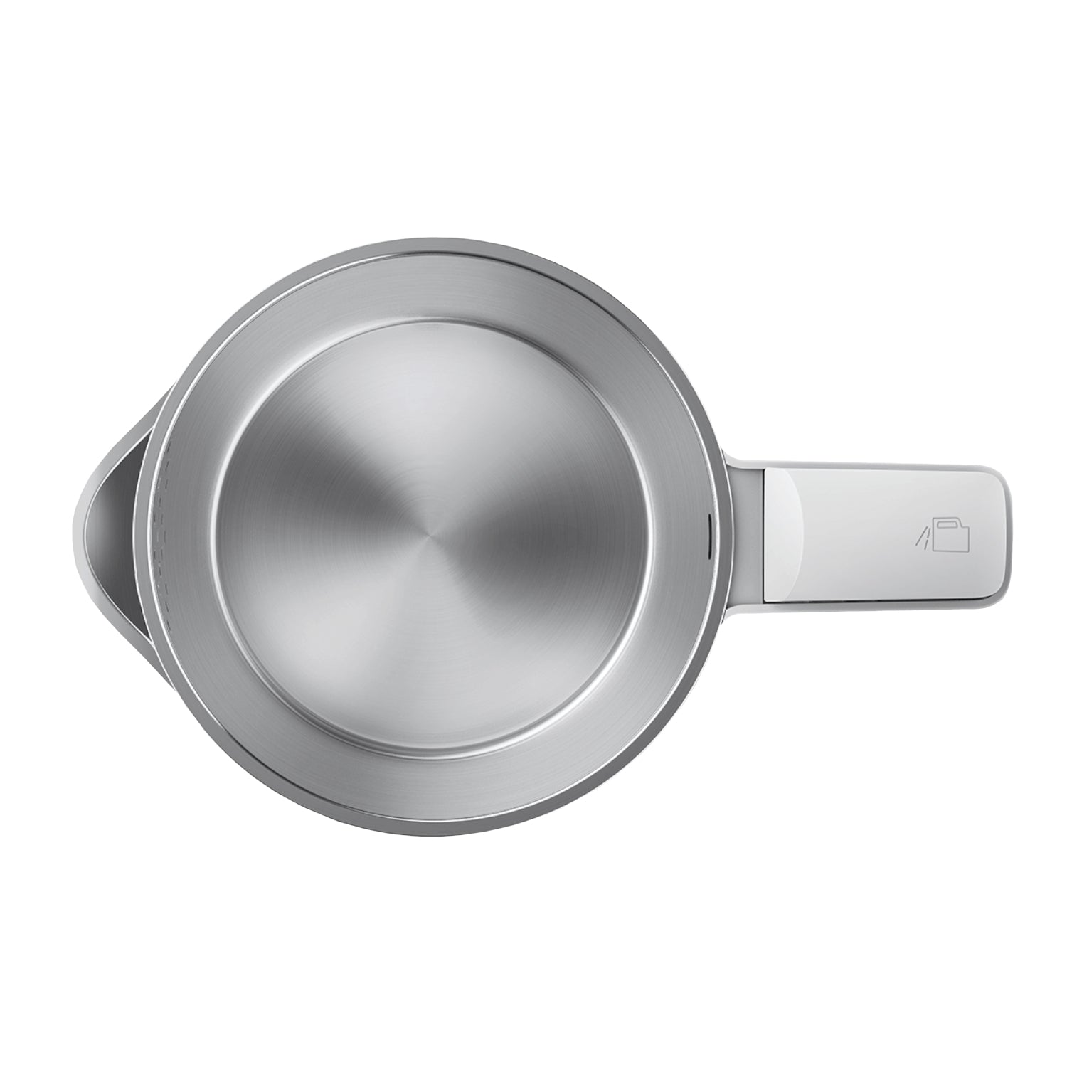 Stainless steel measuring cup on a white background