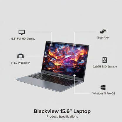 Blackview Acebook 6 15.6 Inch Laptop Intel N150 16GB RAM 256GB SSD Windows 11 Pro