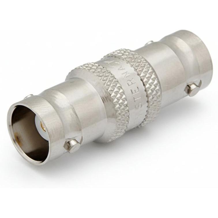 M-Link BNC female to female adapter on a white background.

