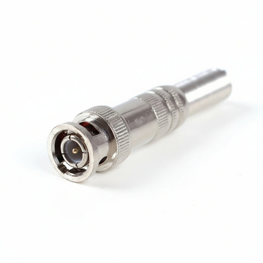 M-Link BNC spring connector for coaxial cable on a white background.

