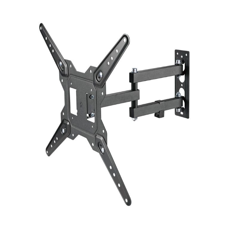 Side profile showing the mount's articulation arms and swivel range.

