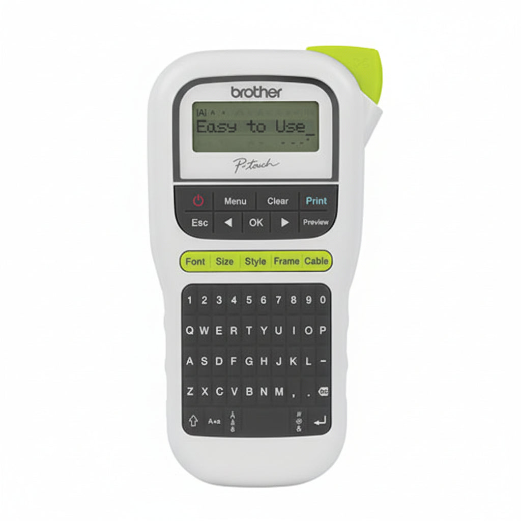 Brother P-Touch handheld label maker front view.

