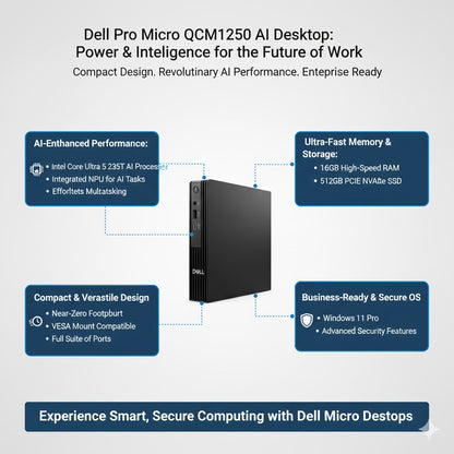 Dell Pro Micro QCM1250 Core Ultra 5 235T AI Desktop 16GB 512GB Win 11 Pro