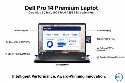 Dell Pro 14 Premium Laptop Core Ultra 5 236V 16GB 256GB SSD Win11 Pro