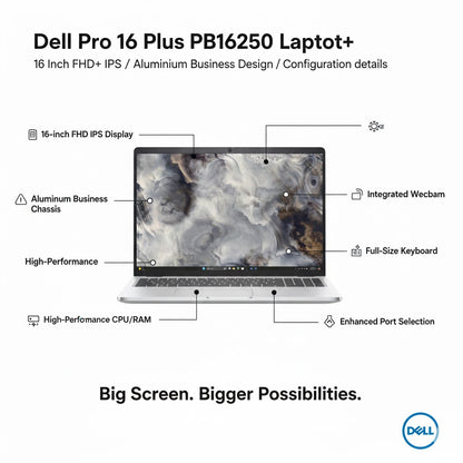 DELL Pro 16 Plus PB16250 Laptop 16 Inch FHD+ IPS Aluminium Business Design