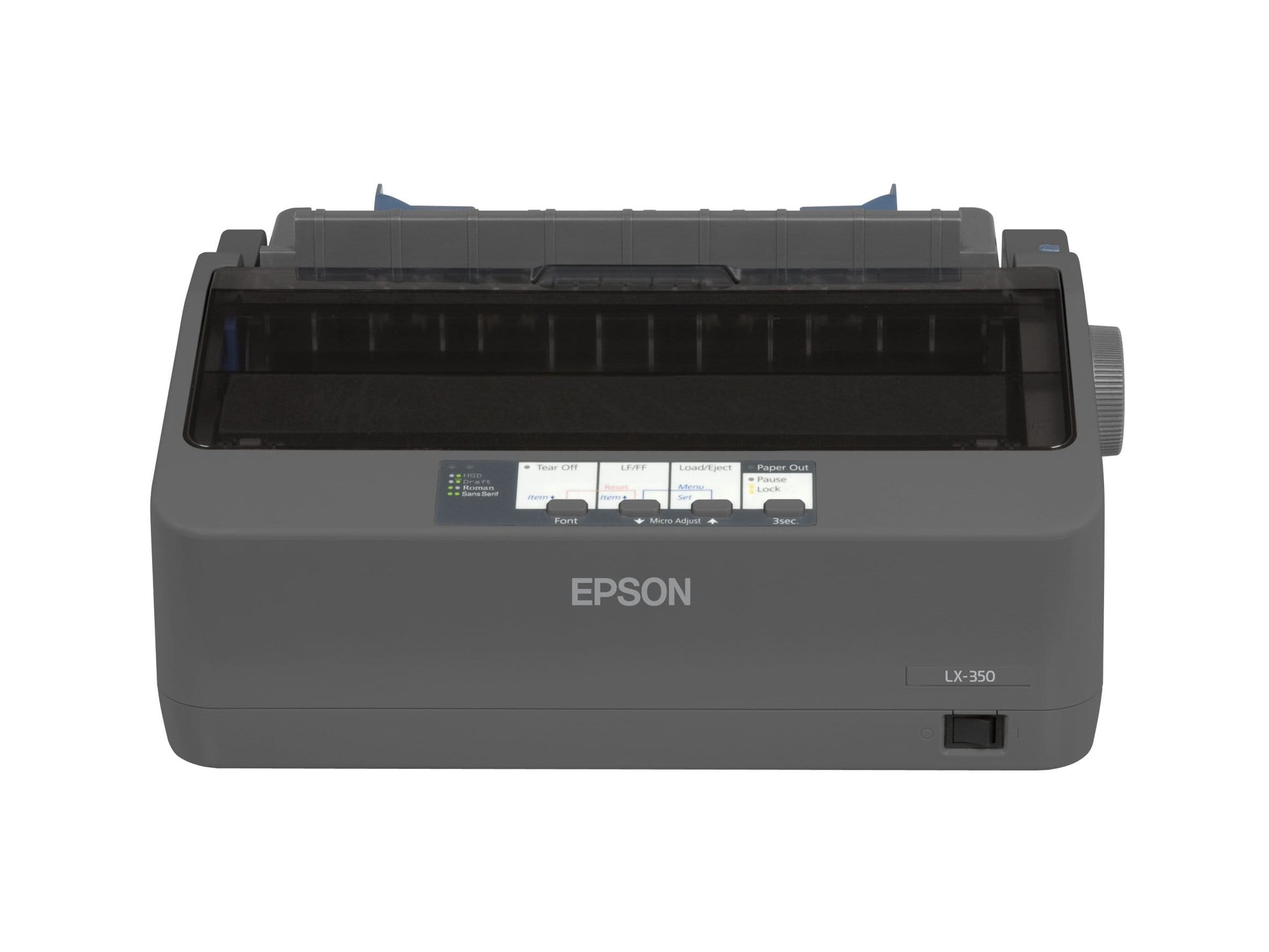 Side view showing compact form factor and paper path.

