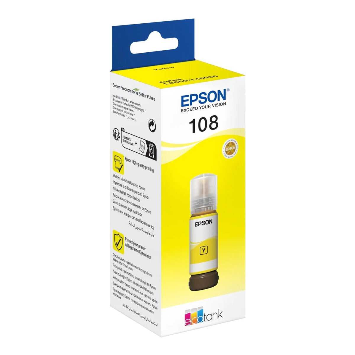 70ml Epson 108 yellow ink bottle with EcoTank compatibility