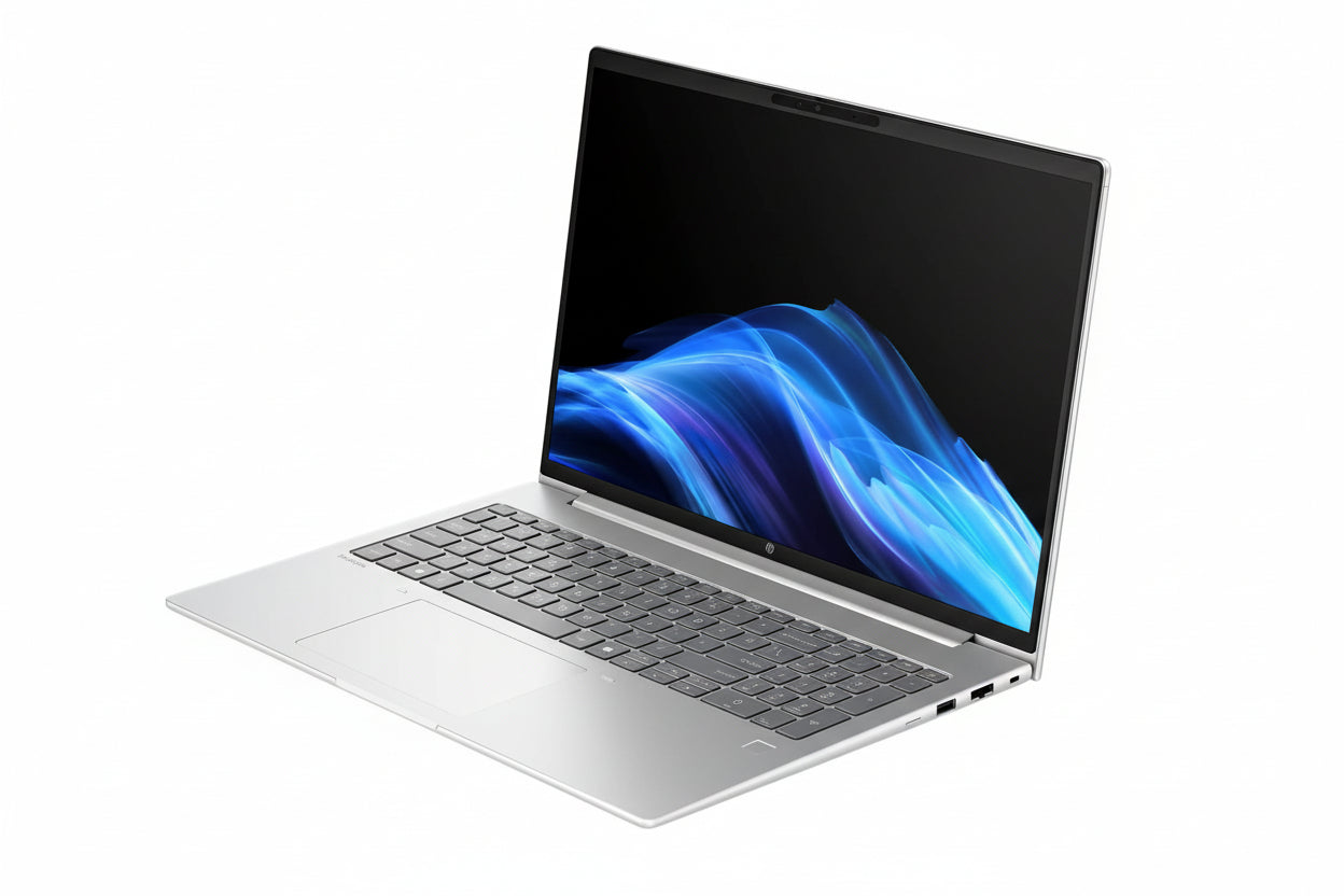 HP ProBook 4 G1i 16 keyboard view with backlit keys and integrated fingerprint reader.

