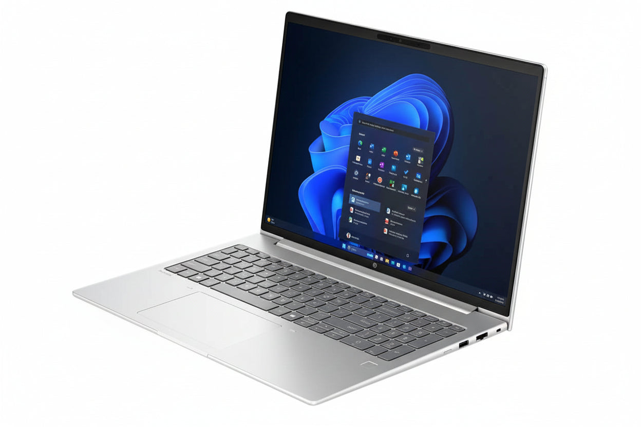 HP ProBook 4 G1a 16 keyboard view with backlit keys and integrated fingerprint reader.


