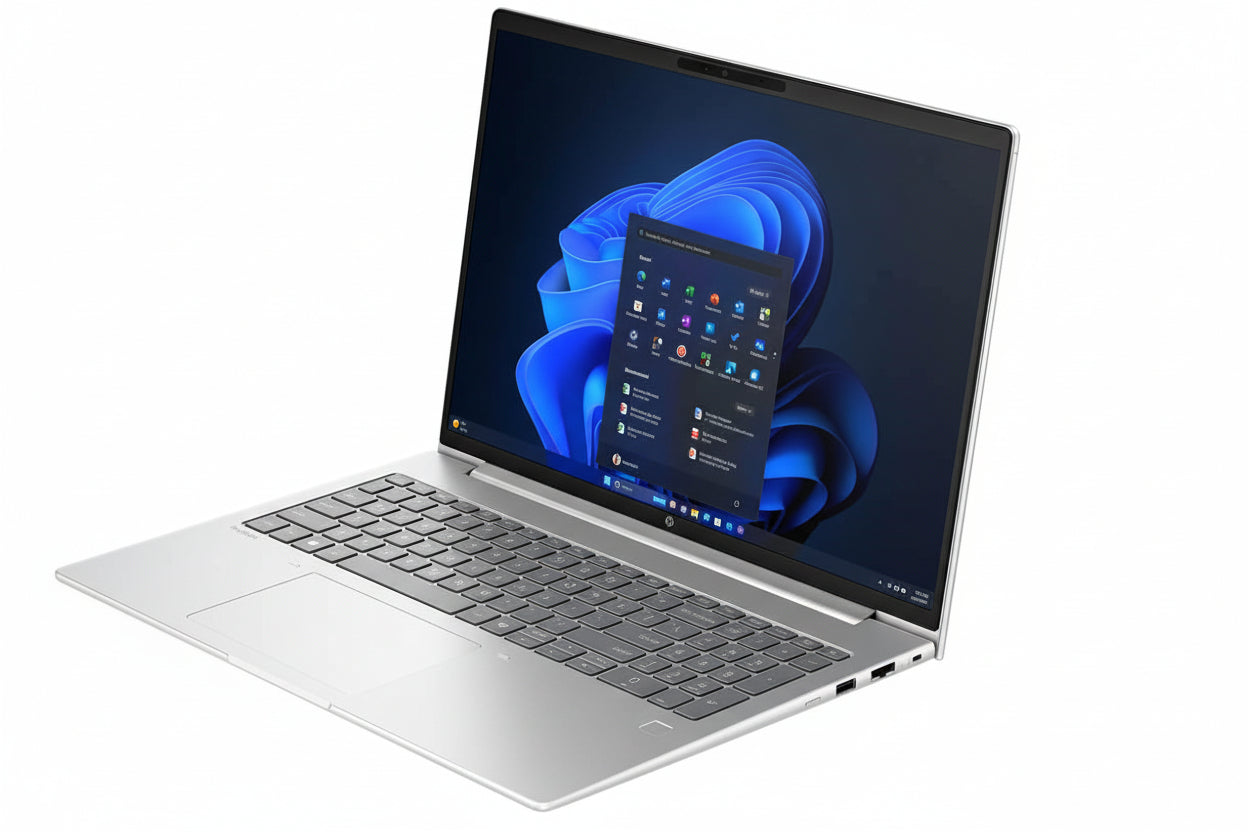 HP ProBook 4 G1a 16 keyboard view with backlit keys and integrated fingerprint reader.

