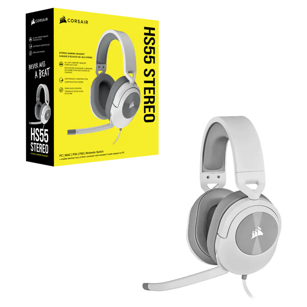 Corsair HS55 Stereo gaming headset with packaging on a white background