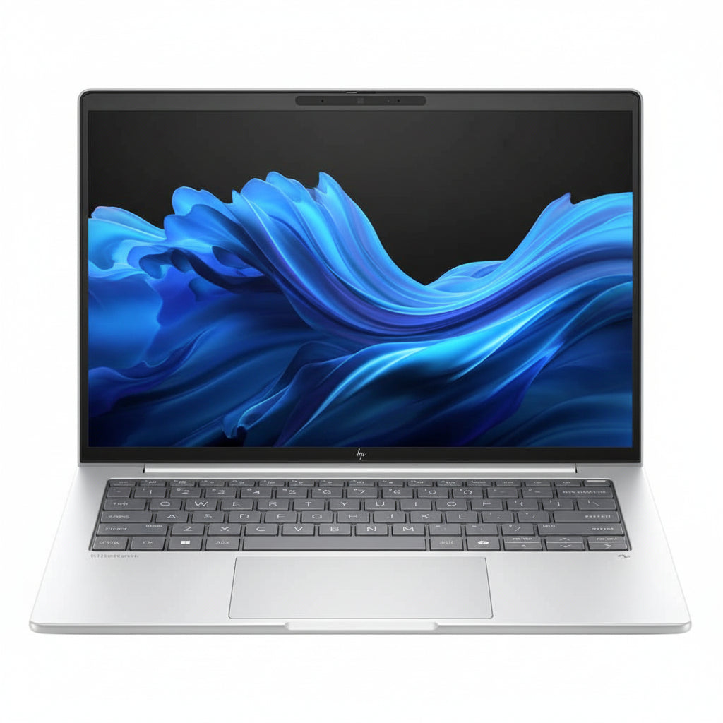 HP EliteBook 8 G1i 14 notebook lid closed in Glacier silver aluminium finish.

