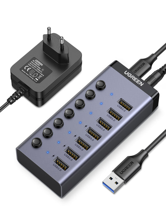 UGreen 7 in 1 USB 3.0 Desktop Hub with Type-C Input and Power Adapter Grey