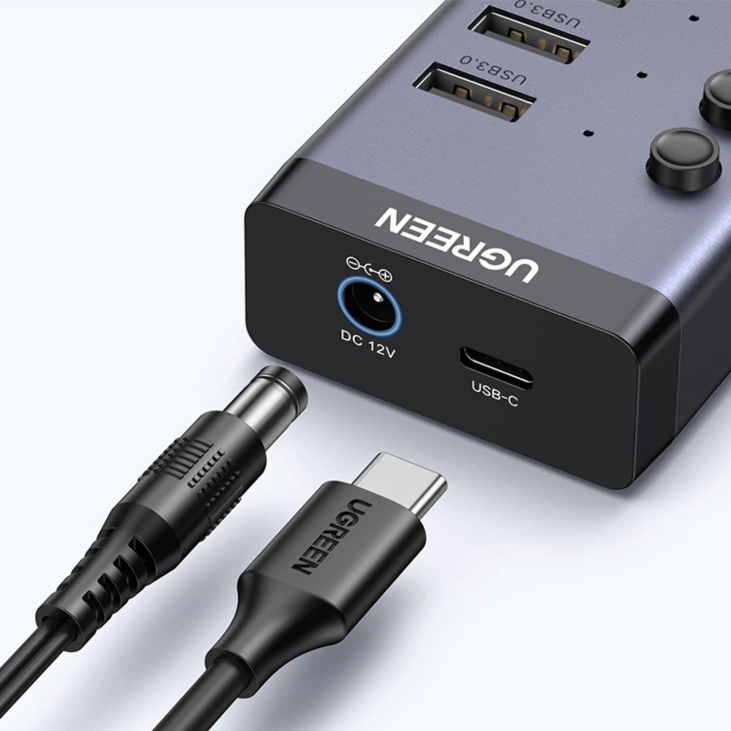 UGreen 7 in 1 USB 3.0 Desktop Hub with Type-C Input and Power Adapter Grey