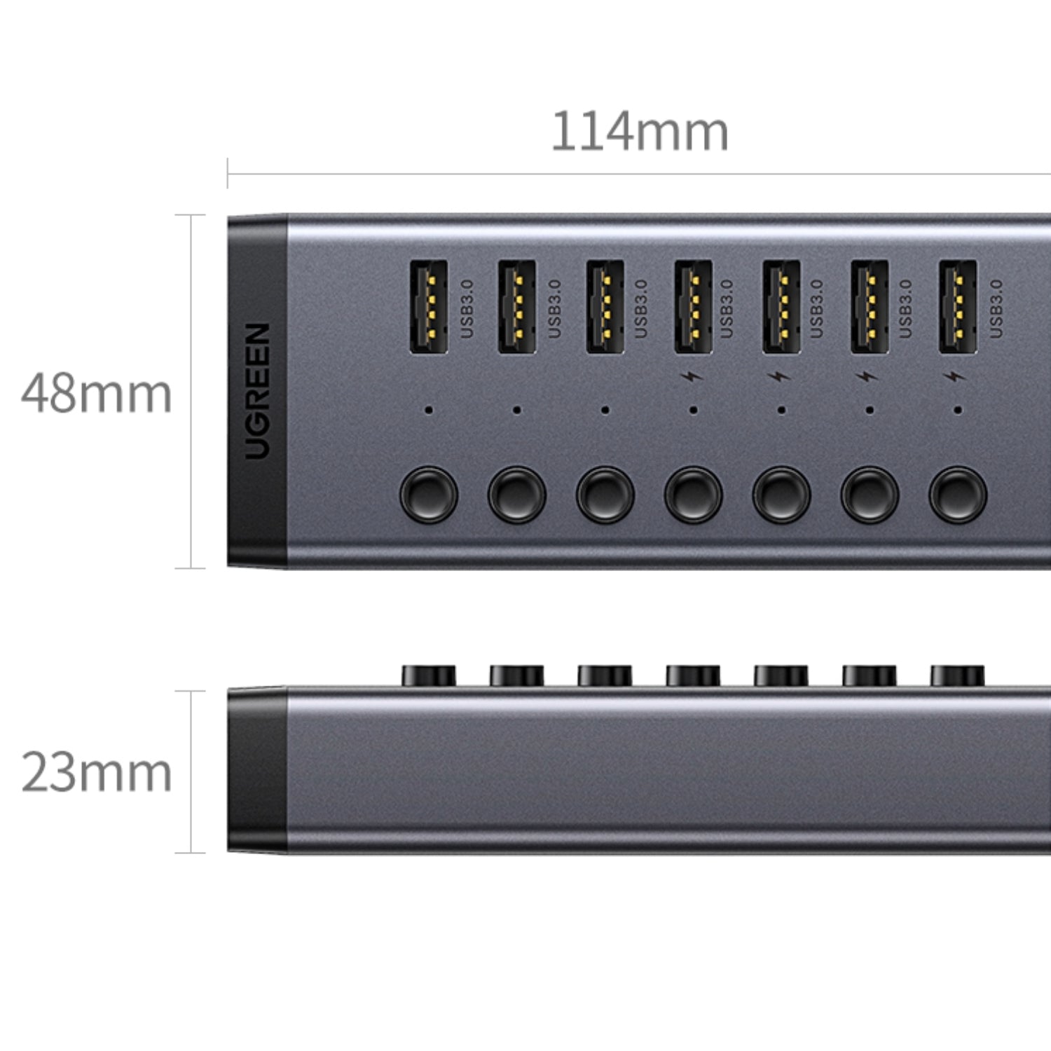 UGreen 7 in 1 USB 3.0 Desktop Hub with Type-C Input and Power Adapter Grey