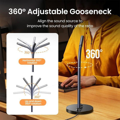UGreen USB Desktop Basic Microphone – Black, Plug-and-Play 16-bit 48KHz Audio