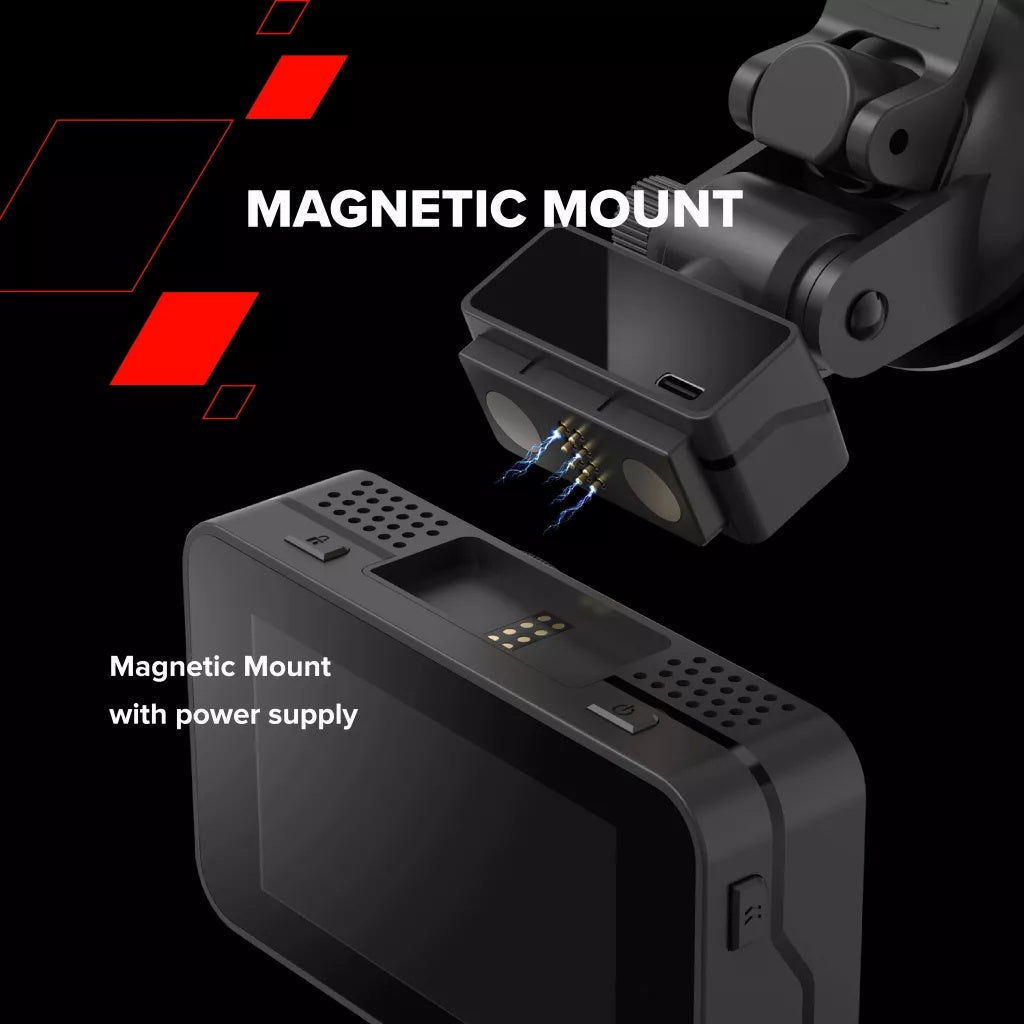 Magnetic mount feature of the CANYON car recorder DVR10GPS FullHD 1080p Wi-Fi GPS Black ensures easy installation.