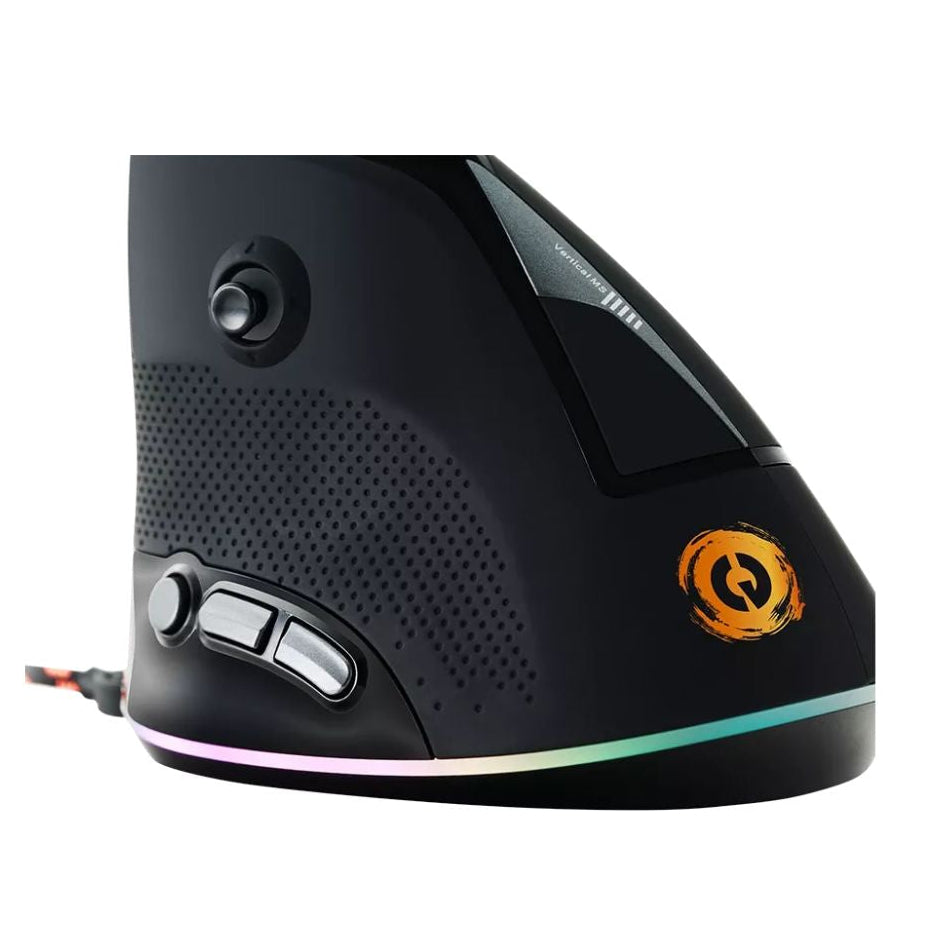 CANYON Emistat GM-14 Vertical Wired Ergonomic Mouse, 7 Buttons, 4800 DPI – Black with side buttons and RGB base