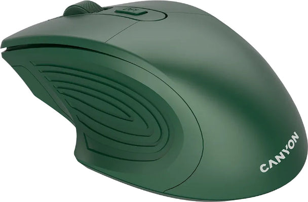 Green computer mouse with Canyon branding on a white background