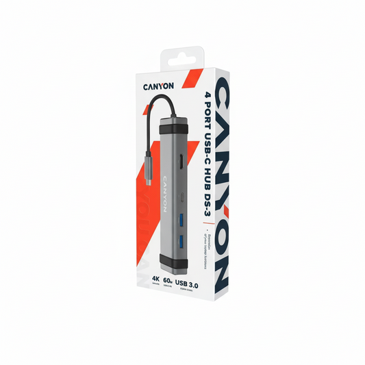 Front view of the Space Grey Canyon DS-3 USB-C hub.

